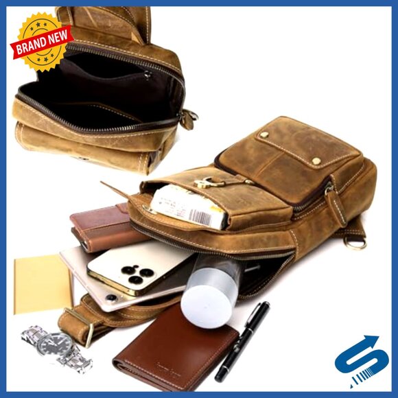 Genuine Leather Sling Bag Crossbody Backpack Daypack  display picture 2